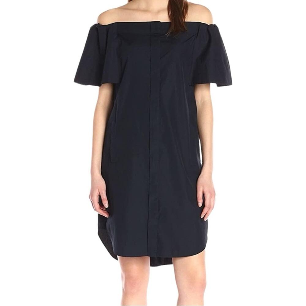 Vince Women's Off-The-Shoulder Shirtdress Coastal 100% Cotton dark Blue sz 10